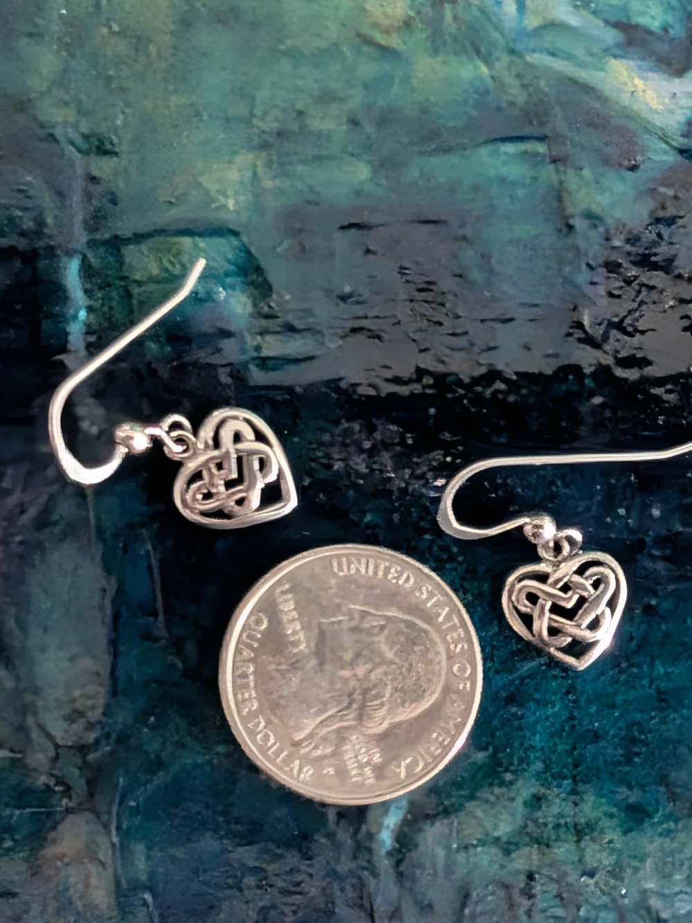 Sterling Silver Celtic Heart Drop Earrings - Silver