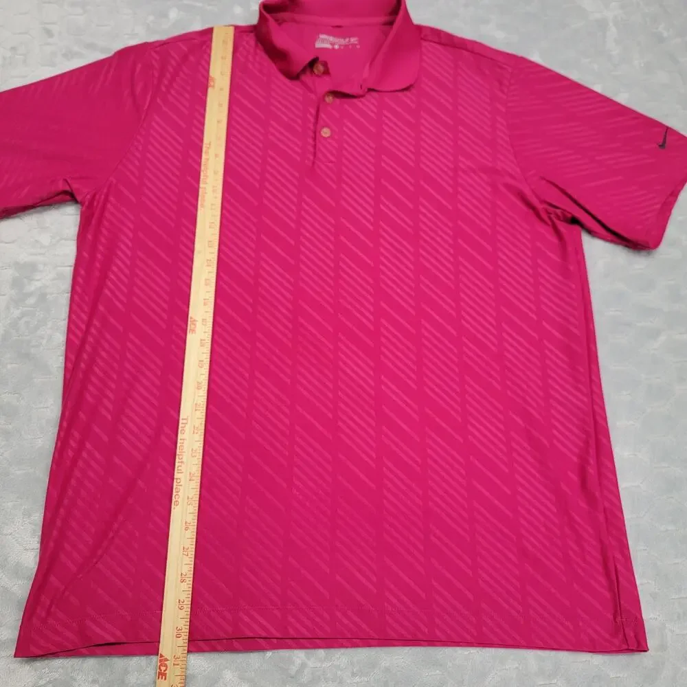 Nike Golf Dri-Fit Mens XL Pink Magenta Diagonal Stripe Short Sleeve Polo Shirt