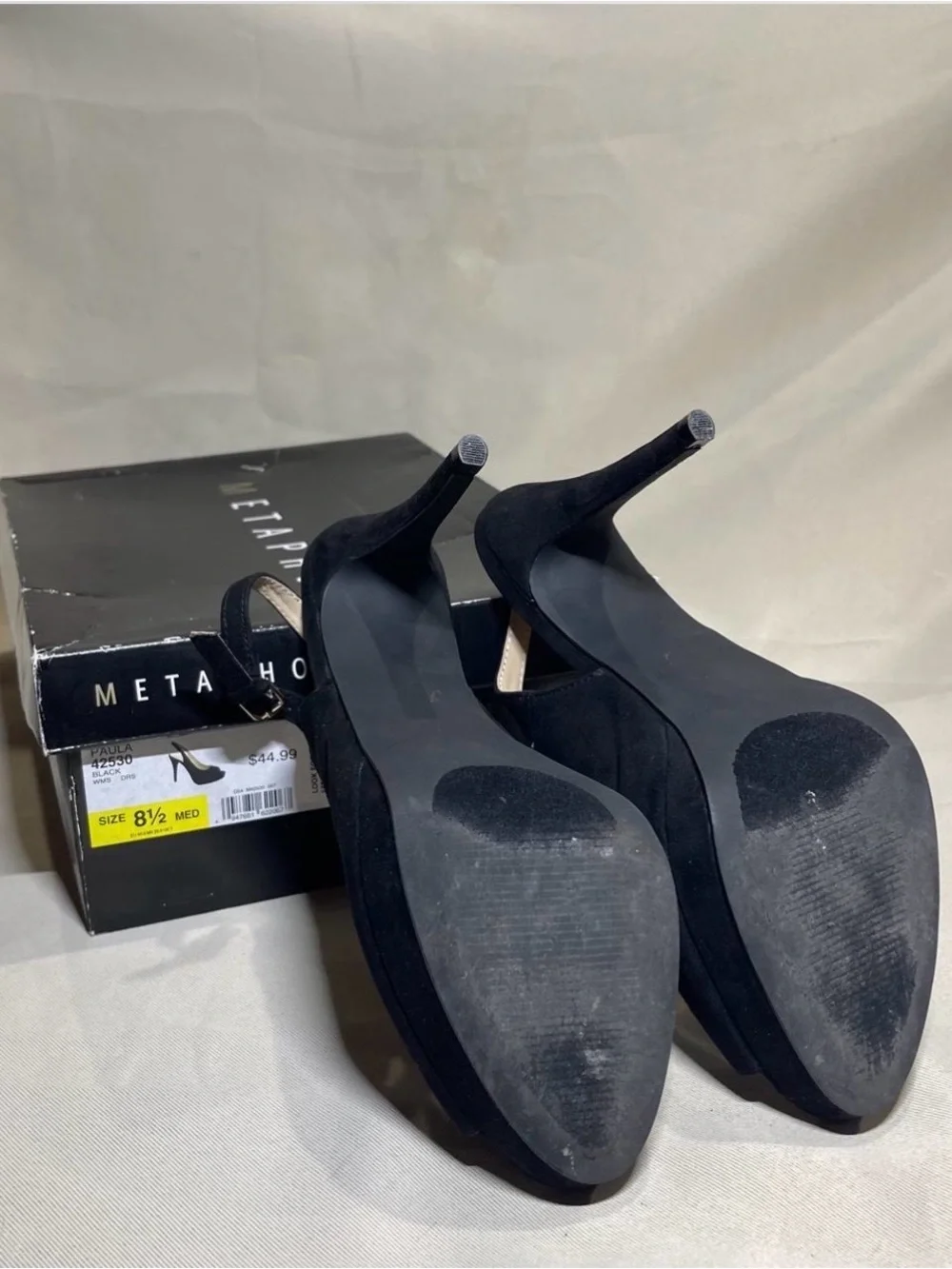 Metaphor Black Suede Peep-Toe Slingback Heels