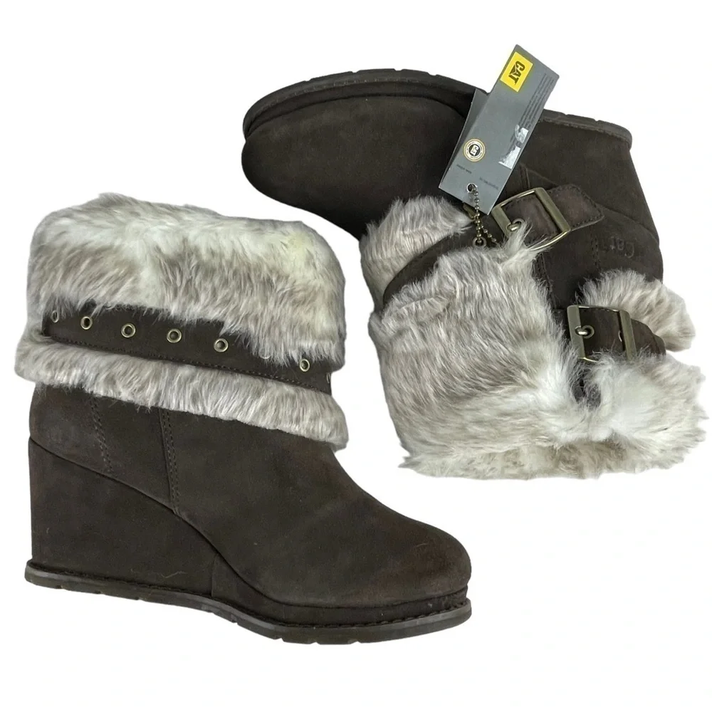 Caterpillar heel microfiber boots