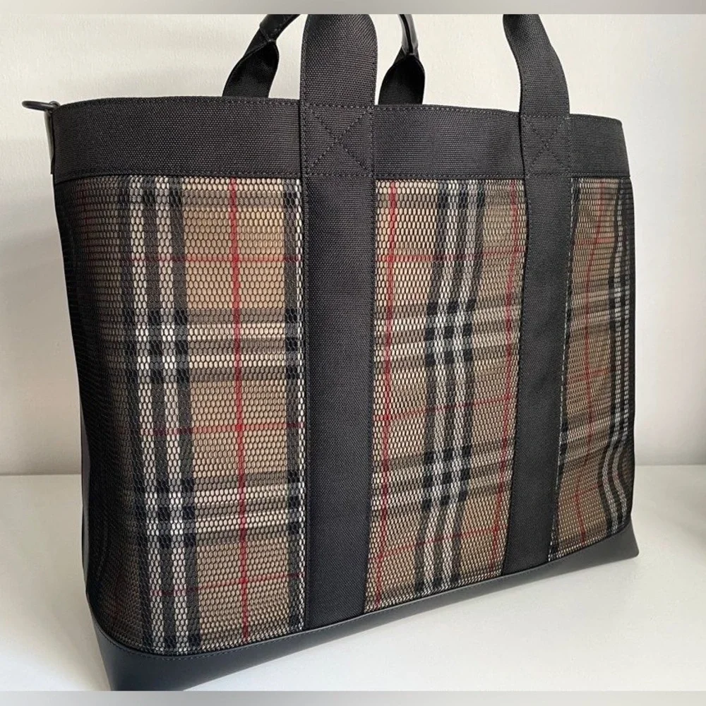 NWT Authentic Burberry Ormond Check Tote Archive Beige Travel Bag