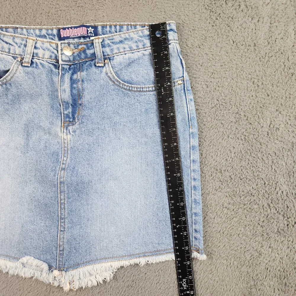 Bubblegum Denim Skirt Womens 5/6 Blue Mid Rise Frayed Hem Star Rivet Vintage Y2K