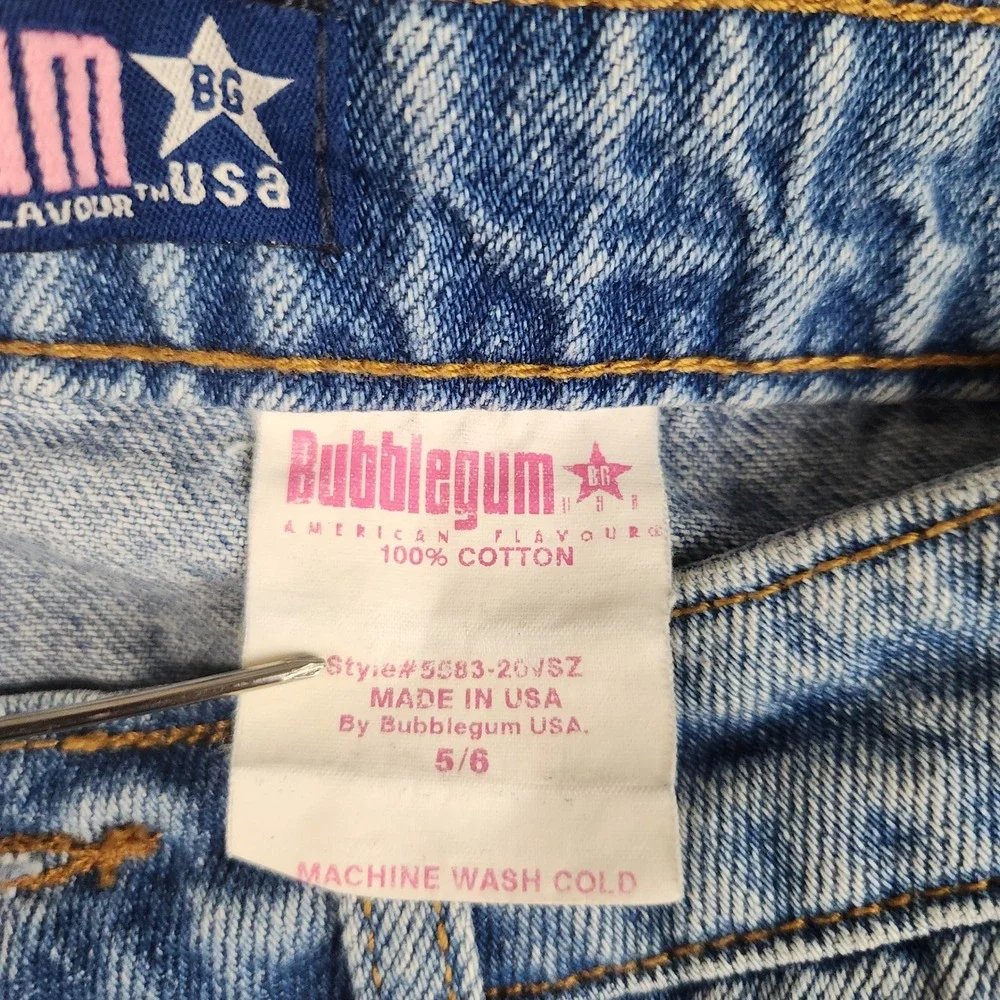 Bubblegum Denim Skirt Womens 5/6 Blue Mid Rise Frayed Hem Star Rivet Vintage Y2K