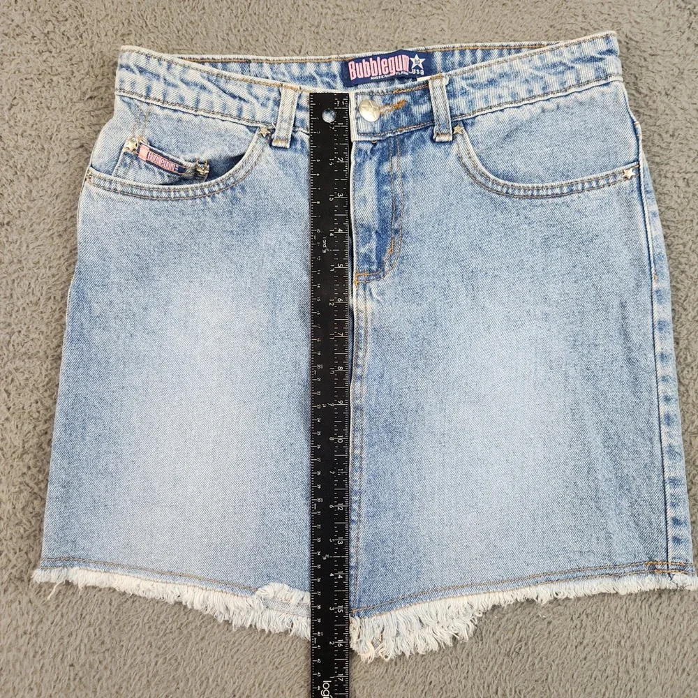 Bubblegum Denim Skirt Womens 5/6 Blue Mid Rise Frayed Hem Star Rivet Vintage Y2K