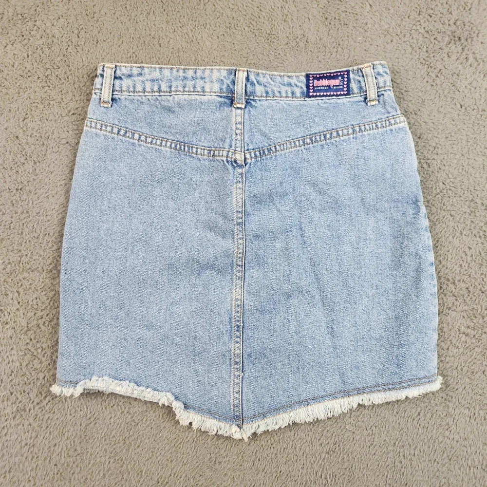 Bubblegum Denim Skirt Womens 5/6 Blue Mid Rise Frayed Hem Star Rivet Vintage Y2K