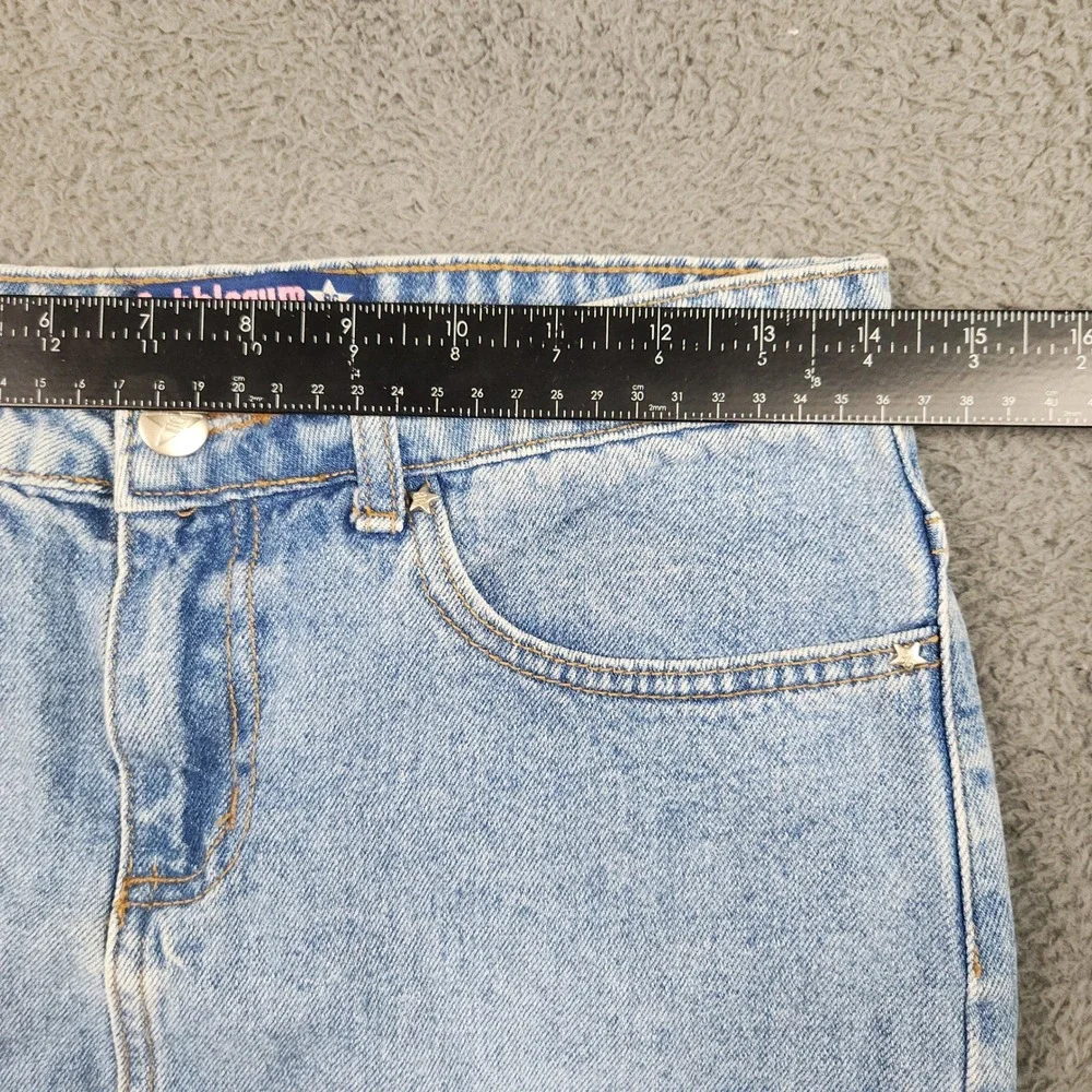 Bubblegum Denim Skirt Womens 5/6 Blue Mid Rise Frayed Hem Star Rivet Vintage Y2K