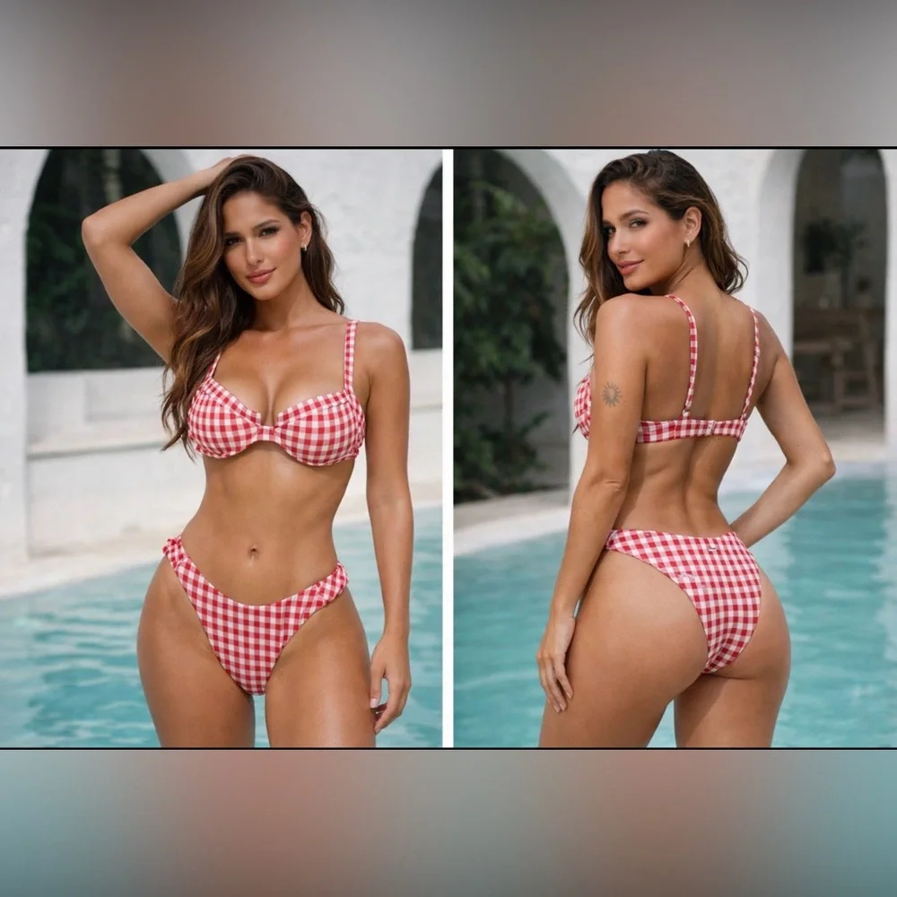 Berlook Two Piece RED White Push Up Bikini Swimsuit Size M NWT NEW W Bag