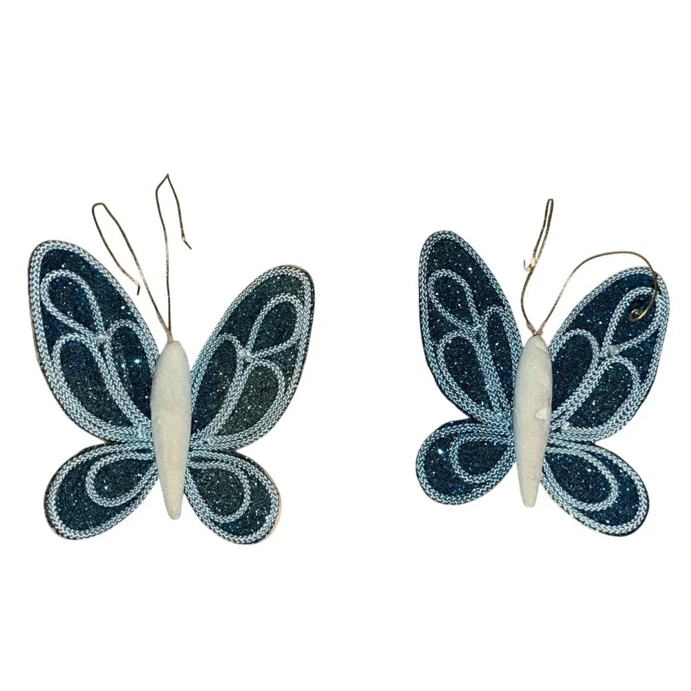 Butterfly Christmas Ornaments Blue Clip 2 pc 3x4