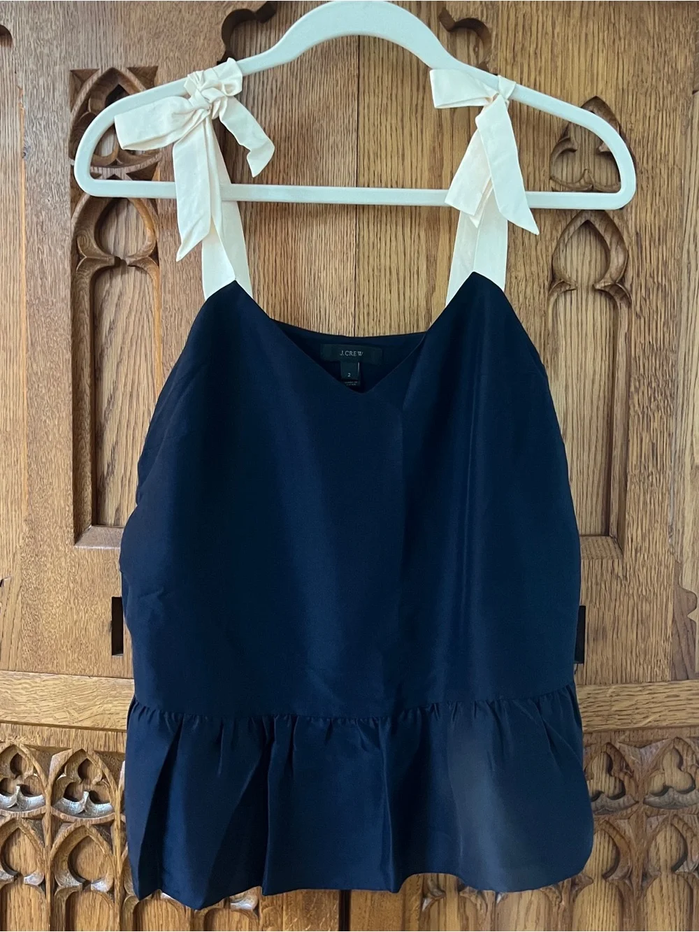 J. Crew Navy Peplum Camisole with Cream Tie Straps
