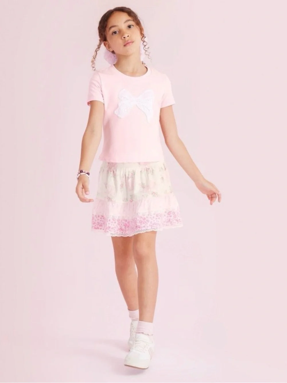 Loveshackfancy x target girls Maeve bow appliqué tshirt pink white size large