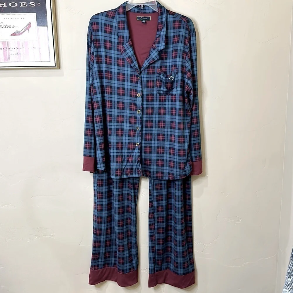 C. Wonder Softest Ever blue pink 2-Pc Pajamas Set Women’s Sz 2X