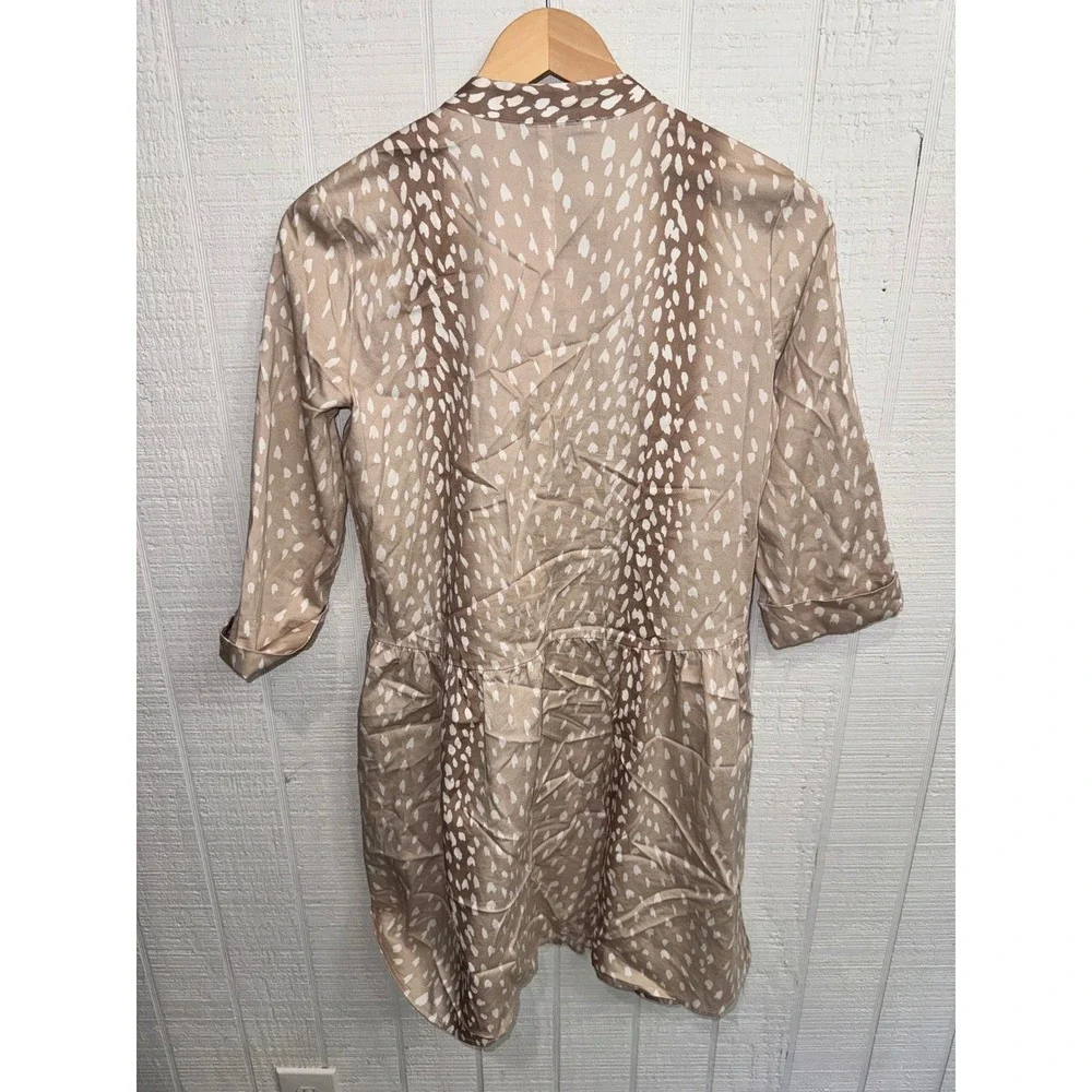 Tuckernuck Mini Dress Womens Tan Fawn Spotted Button Front Pocket XS