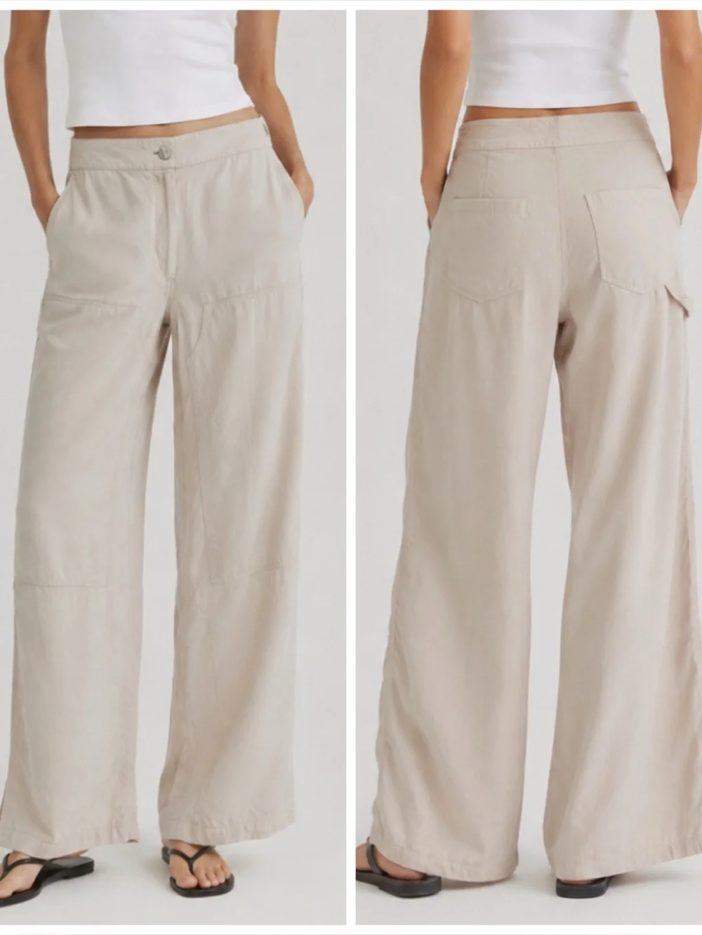 Theory Cargo Wide Leg Fluid Pants in Light Tan
