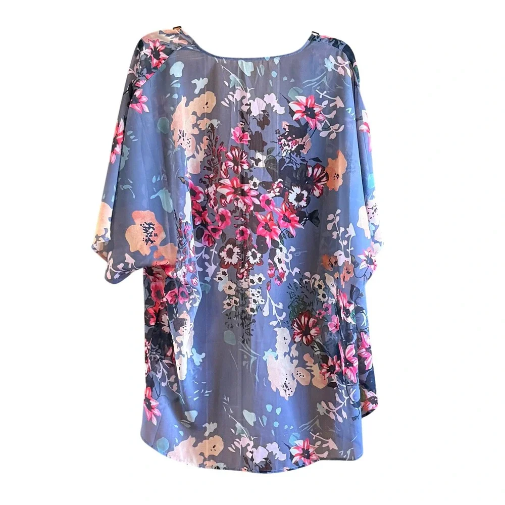 Chiffon‎ Kimono XL Wrap Womens  Green Floral Boho Sheer Wrap Summer