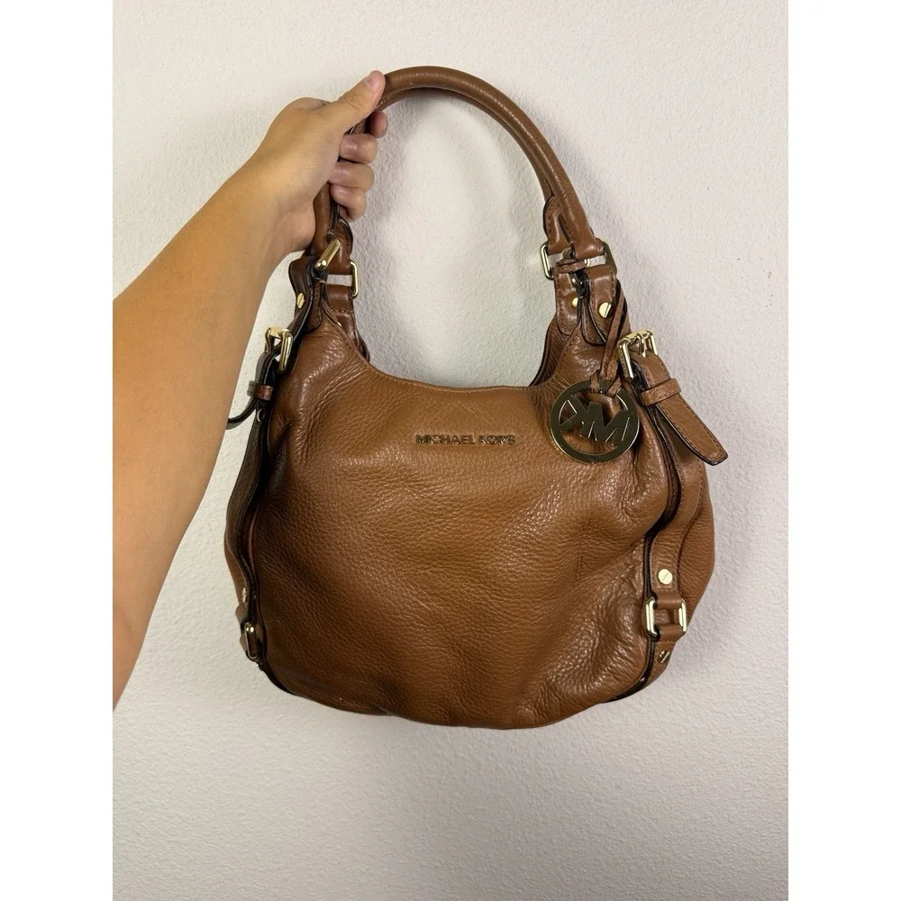 Michael Kors Bedford Belted  Leather Shoulder Tote in Cognac