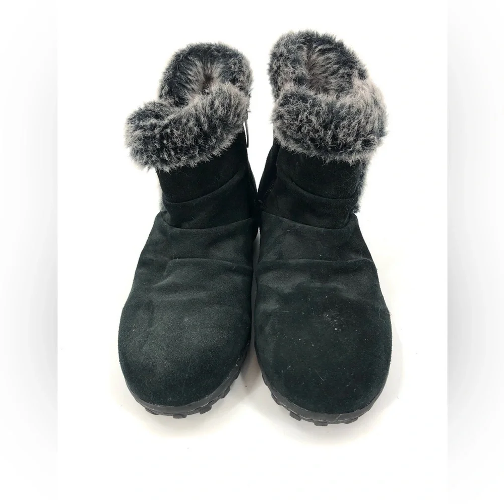Khombu Size 7 Lisa Boots All Weather Black Suede Leather Faux Fur Trim Outdoor