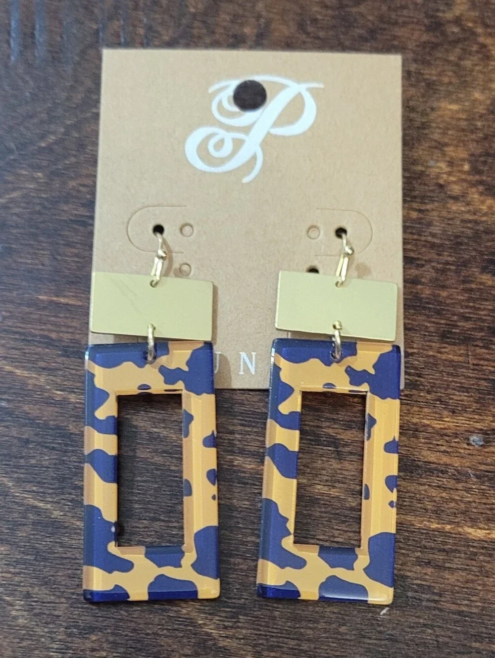 (12) PLUNDER Gold-Tone Navy Blue/Orange Acrylic Earrings