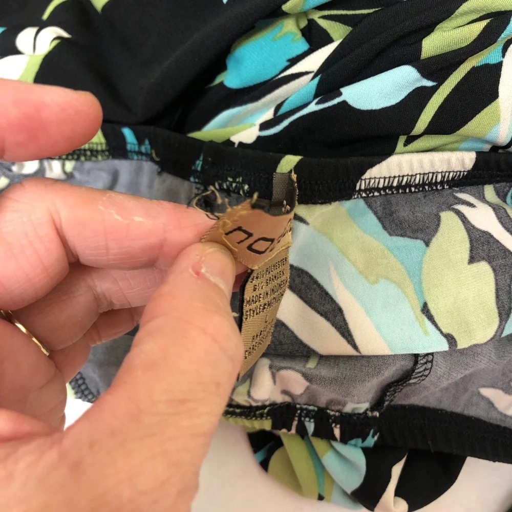 Notations Black High-Low Skirt with Blue, Green & White Leaf Print