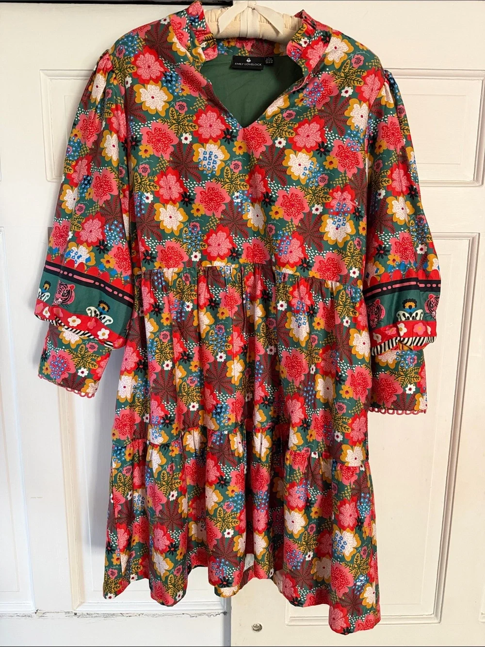 Emily Lovelock Jenny Bohemian Floral Tiered Long Sleeve Dress - Pink Multi