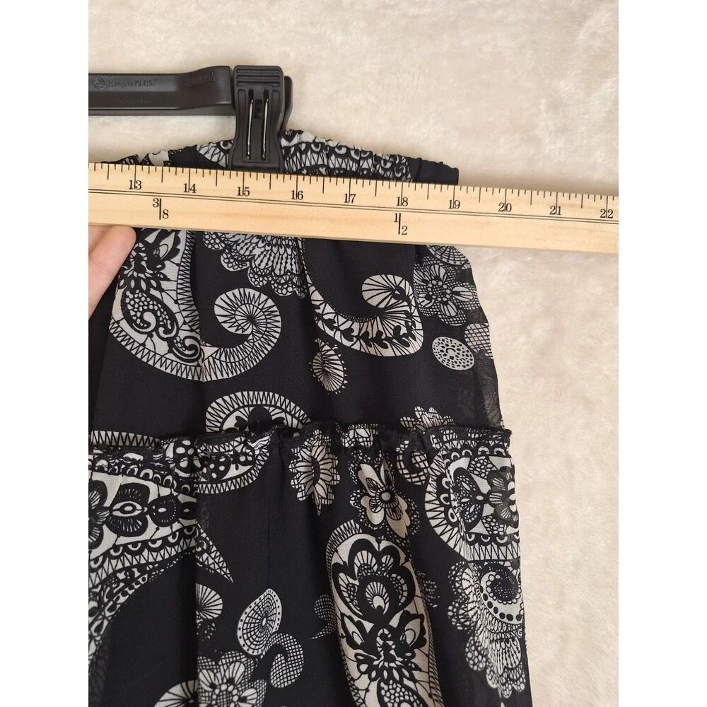 Anthony Originals 1X Tiered Paisley Skirt Black White Boho Lined Elastic Waist