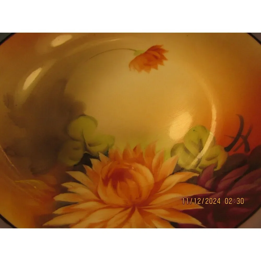 Noritake Hand painted serving bowl purple luster floral flowers vintage