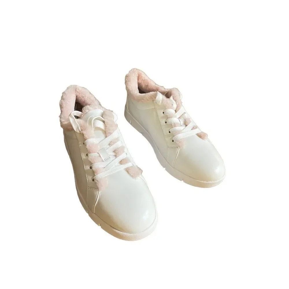 Vaneli pink fleece sneakers white leather 11.5