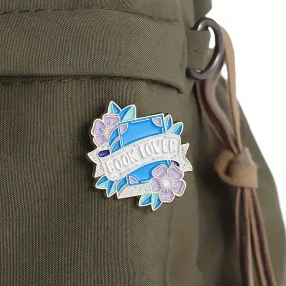 3/$25 “Book Lover” Blue Book Lavender Flowers Pin Badge Brooch