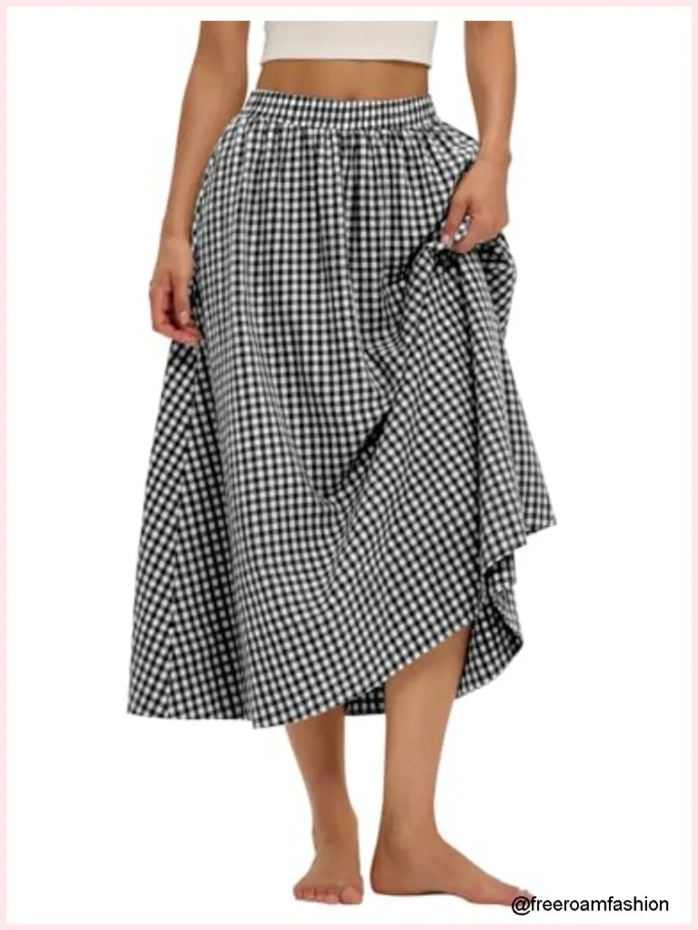 Cotton Midi Skirt A-Line Flowy Maxi with Pockets