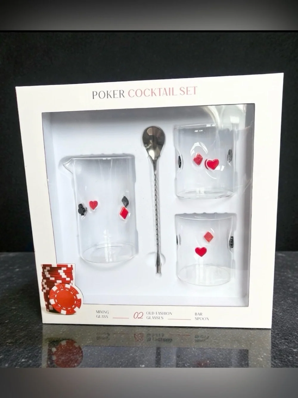 Poker Cocktail Glass Set with Heart & Diamond Accents
