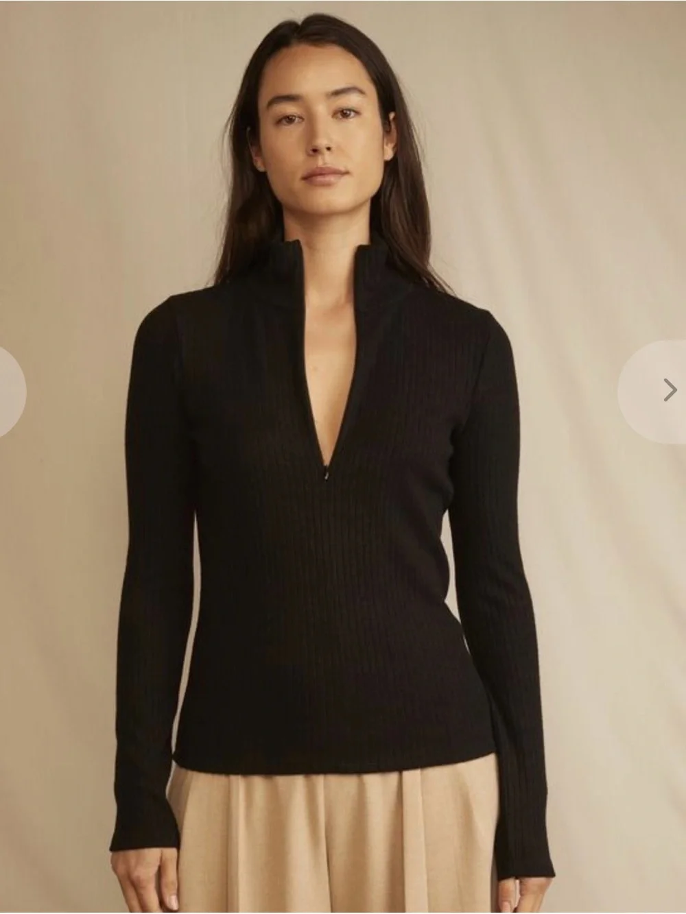 VINCE black cotton ribbed long-sleeve top features a quarter-zip closure, large