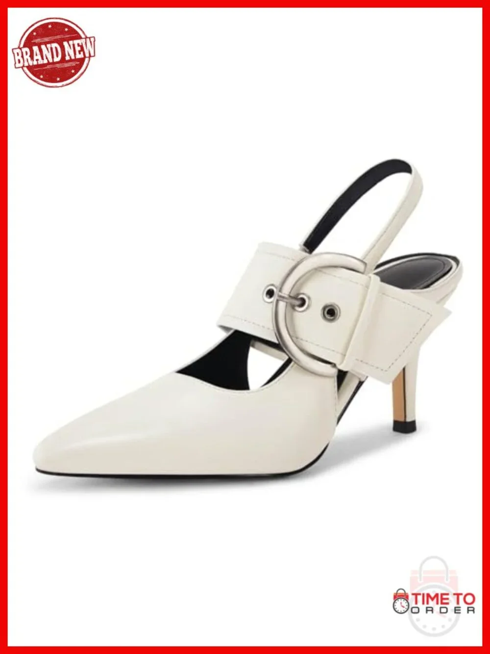 Slingback Pumps Closed Pointed Toe High Heels Belt Buckle Strap Dressy Work