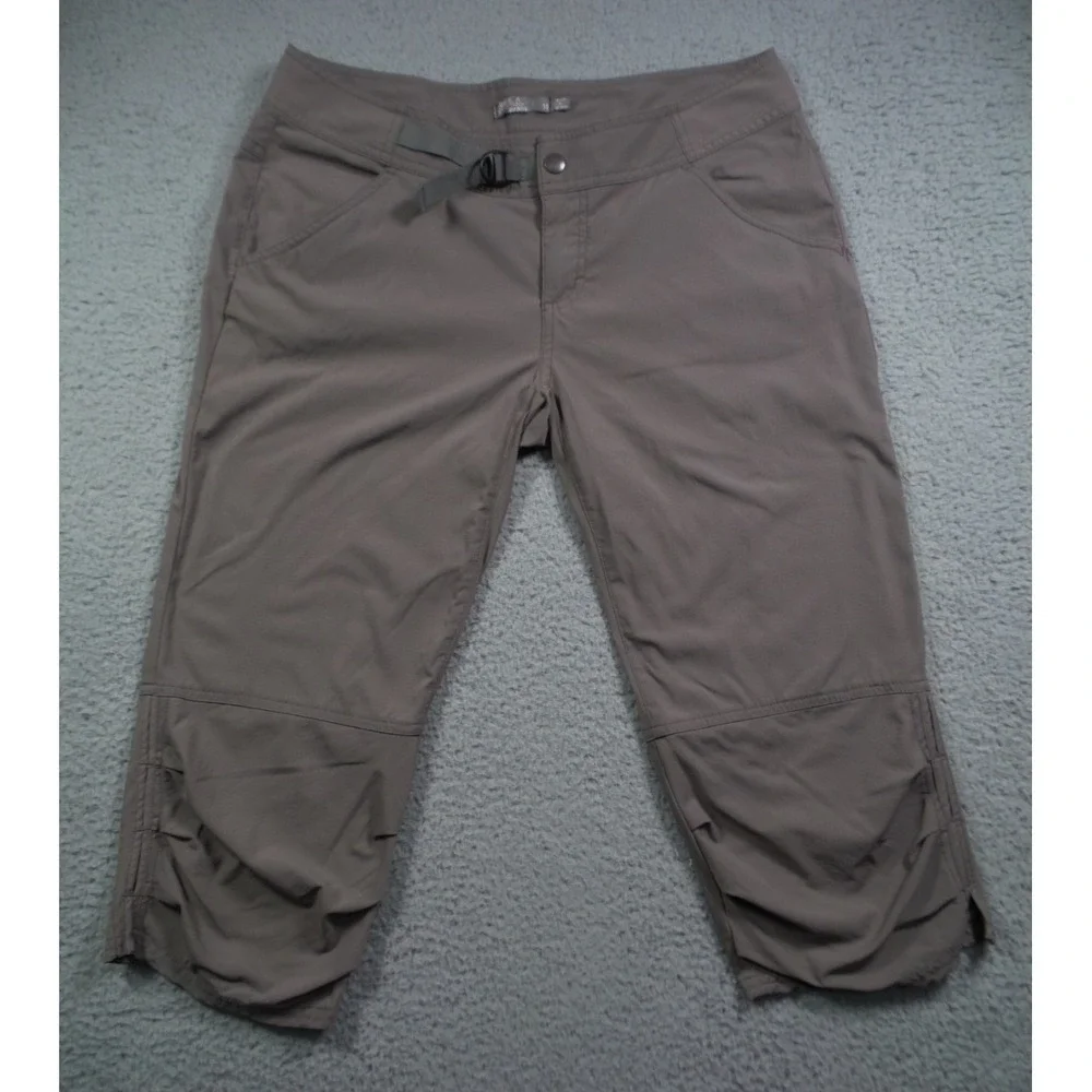 prAna Pants Womens Size 10 Gray Capri Stretch Ripstop Belted Outdoor Yoga‎