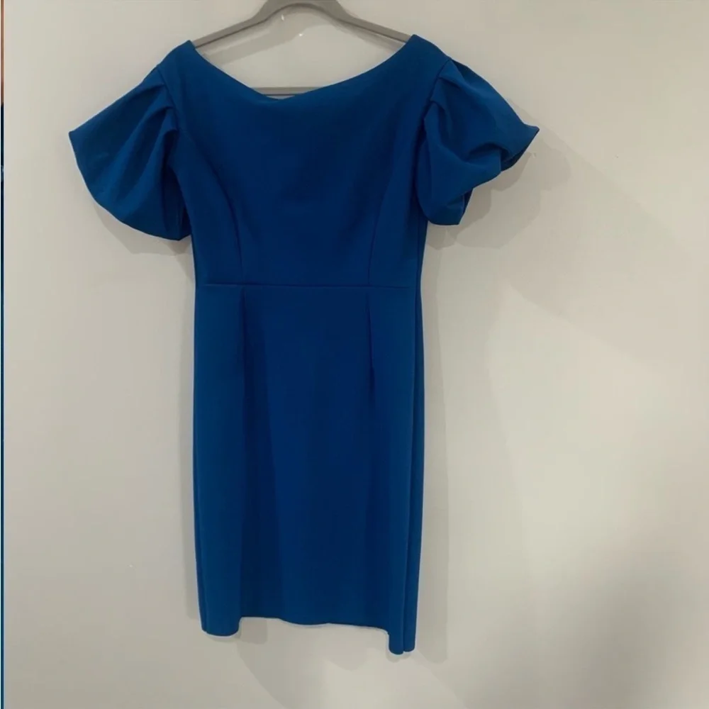 Chiara Boni Dress Guendalina Knee Length Bodycon Puff Sleeve in Blue