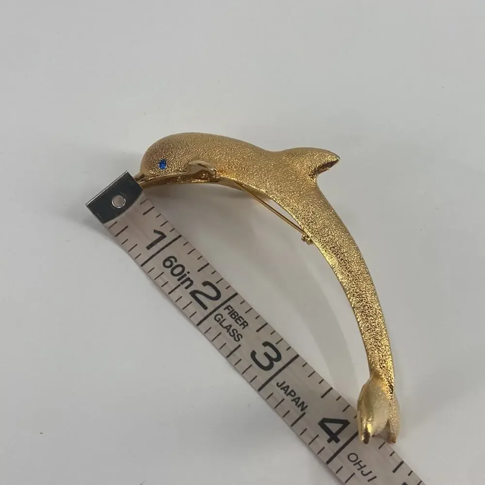 Vintage huge gold tone dolphin brooch