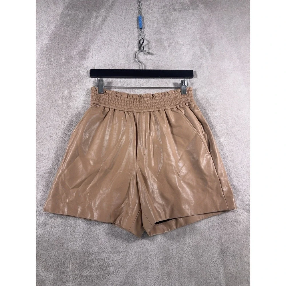 A.L.C. Kaleb Vegan Leather Shorts Womens Small Tan High Rise Pull On Paper Bag