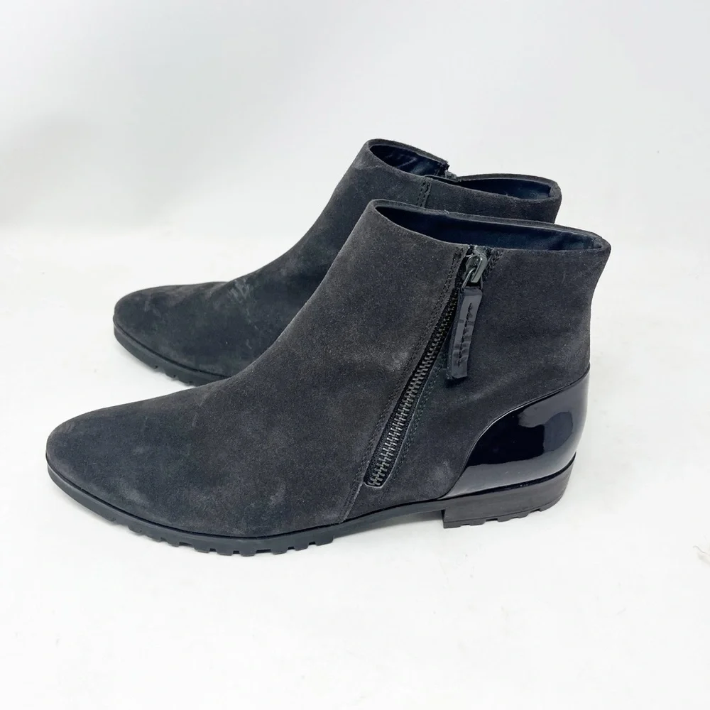 Paul Green Gray Suede Ankle Booties Patent Heel Detail Zip Closure Size 5.5
