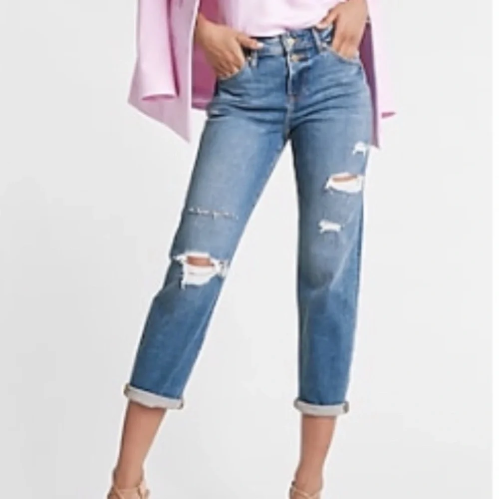 Express Mid Rise Distressed Boyfriend Jeans 6