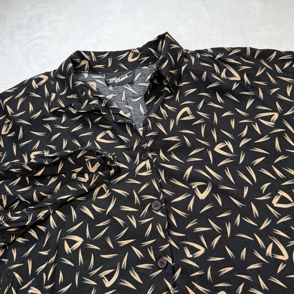 Vintage CA Krush 2 Pc Skirt Set Women's Large Black Tan Print Rayon USA 80s