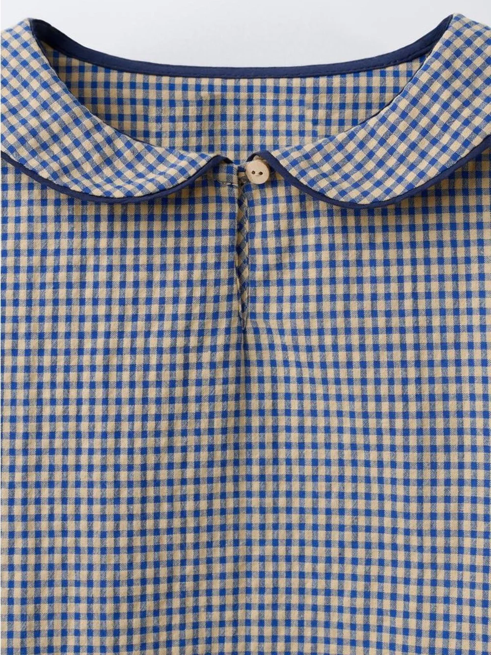 ZARA Girls Gingham Peter Pan Collar Blouse Size 9-10Y 140 NWT Blue Beige Top