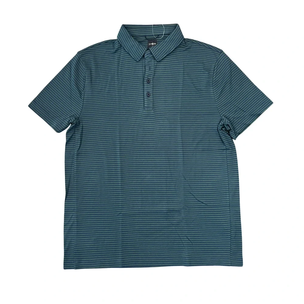 NWT J. Crew Men's Green & Navy Stripe Performance Coolmax Polo Shirt