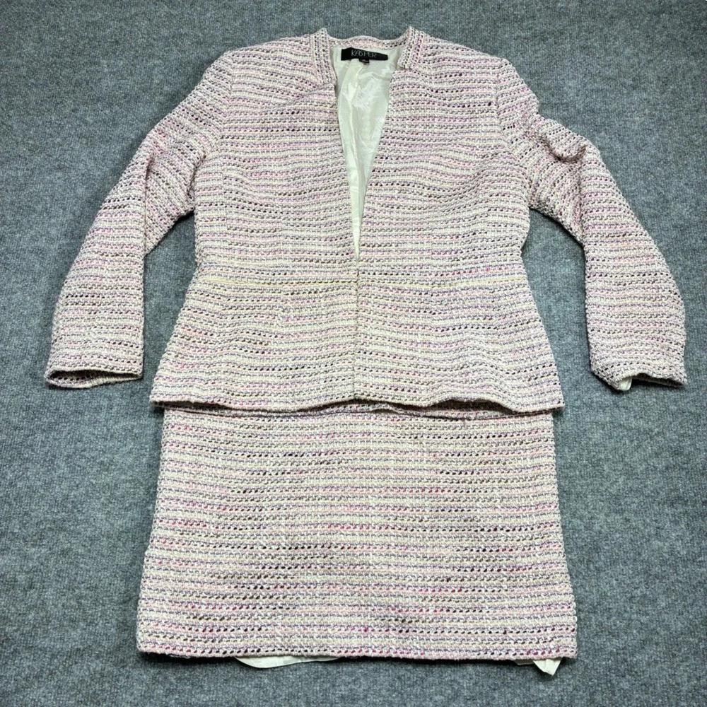 Kasper‎ Tweed Skirt Suit Womens 10 Pink Purple Open Jacket Career Wear