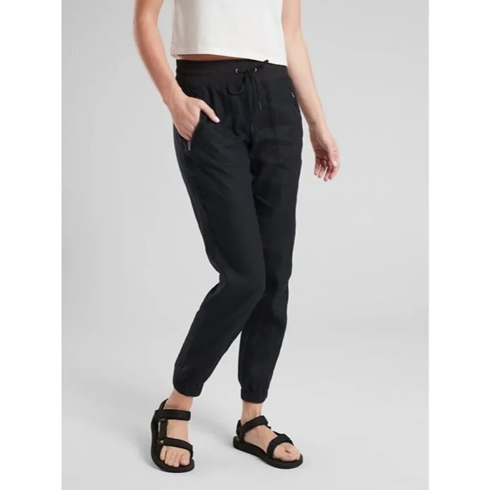ATHLETA Cabo Linen Black Joggers Pants Size 8 Black Womens