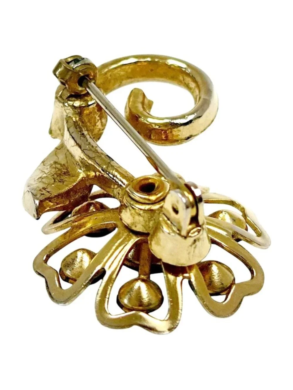 Coro Blue Rhinestone Flower Brooch Mid-Century Gold Tone Costume Jewelry