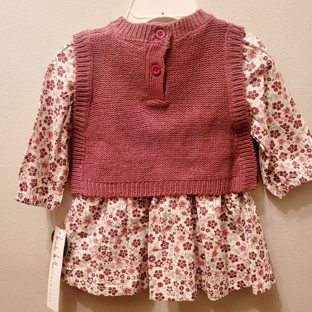 Nicole Miller Floral Top & Seperate Pink Knit Sweater Vest 3-6 Months