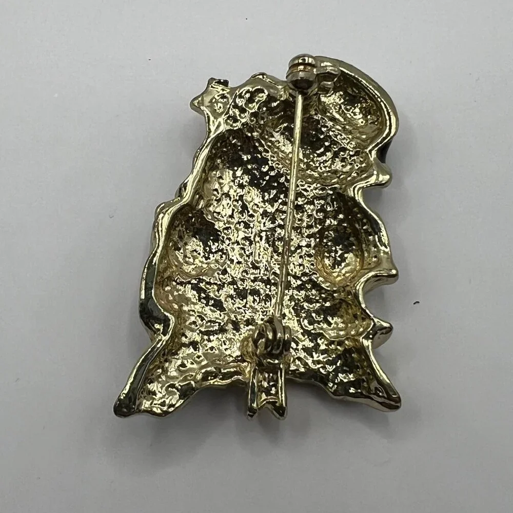 Vintage Snowman Brooch White Green Enamel and Crystal‎ Accent Pin