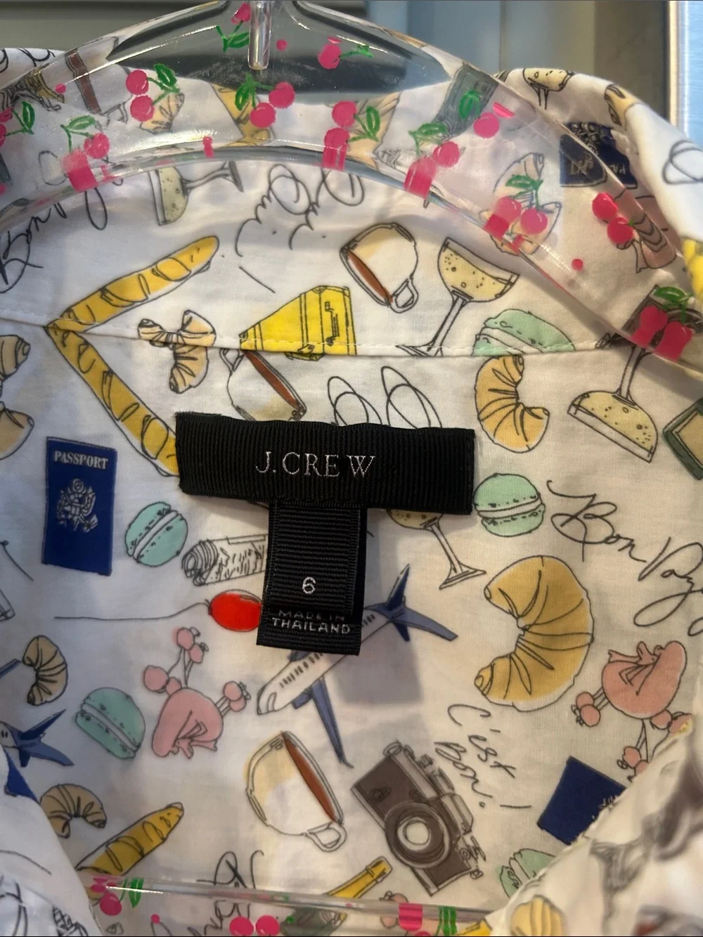 J. Crew White Travel-Icon Toile Print Button-Down Popover Shirt