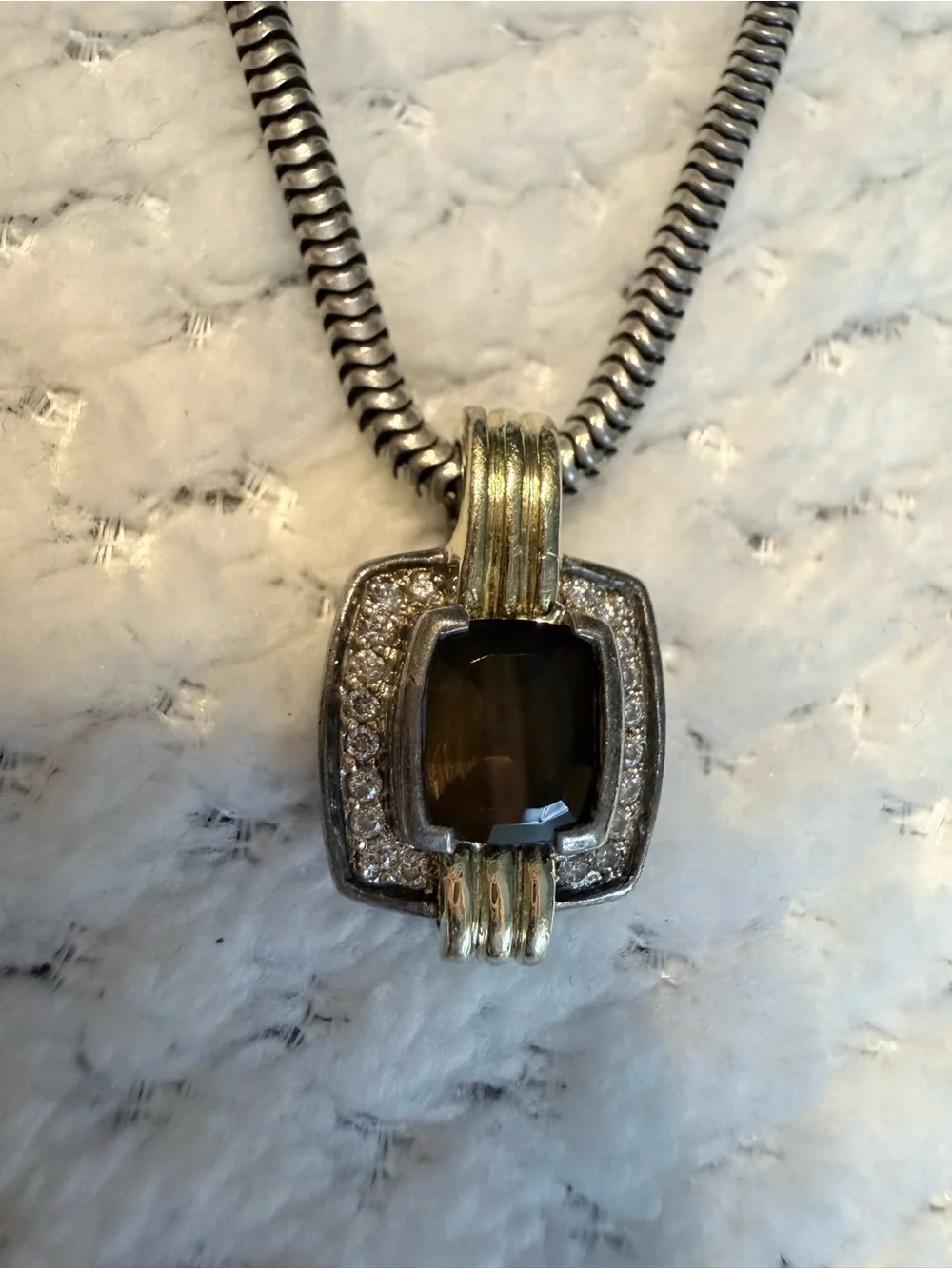 LAGOS Caviar Diamond & Smoky. Topaz 18K & Sterling Silver Pendant Necklace - 16