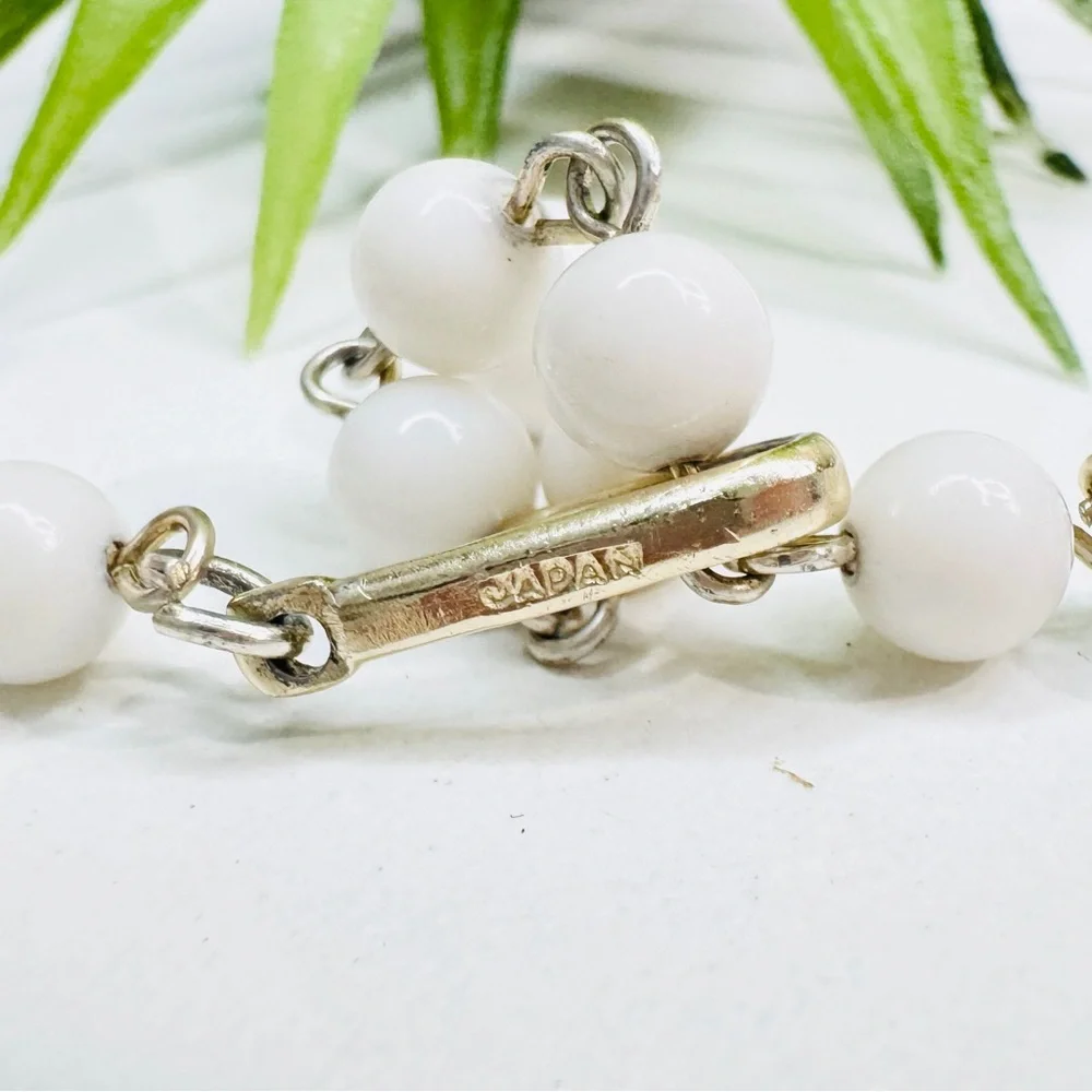 Vintage 60s Japan White Lucite Double Strand Hand Knotted Statement Necklace