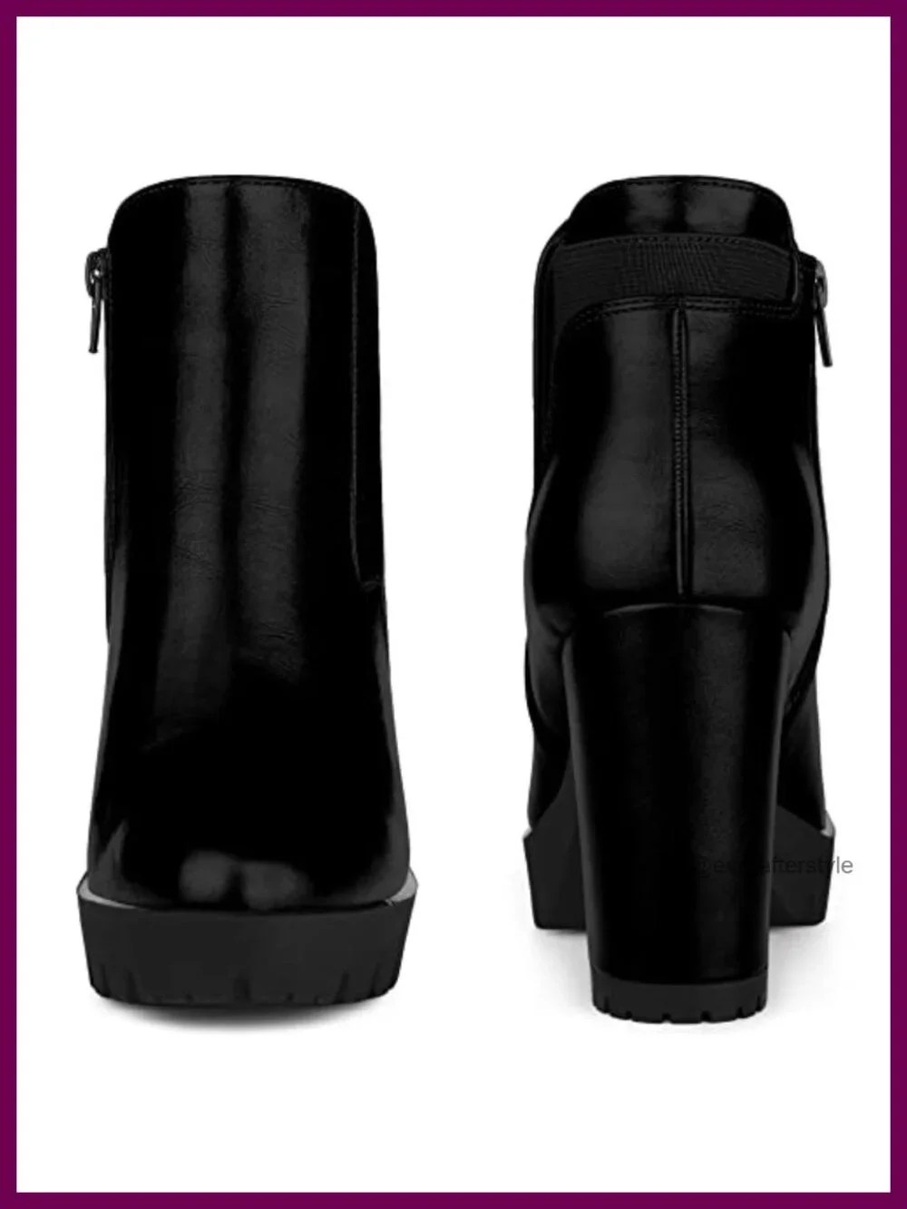 Chunky Heel Chelsea Boots Platform Round Toe Zip Up Block Heel Faux Leather