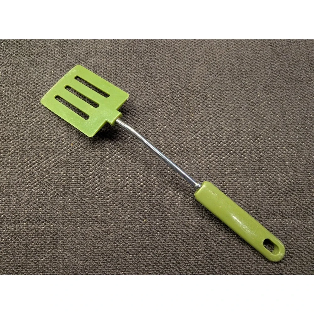Vintage Avocado Green Slotted Spatula Turner 1970s Retro Kitchen Tool